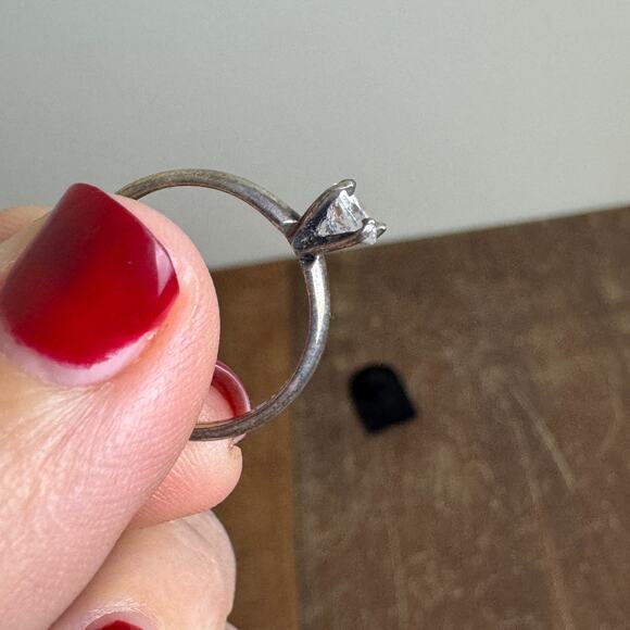 Vintage 925 Sterling Silver White Rhinestone Solitaire Engagement Ring Size‎ 7 - Picture 6 of 8